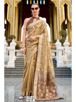 Mysilklove - Muesli Brown Tissue Silk Saree Without Blouse