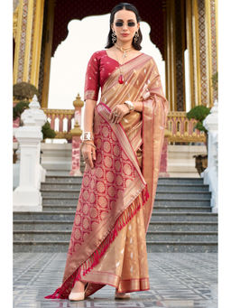Mysilklove - Contessa Beige Tissue Silk Saree Without Blouse