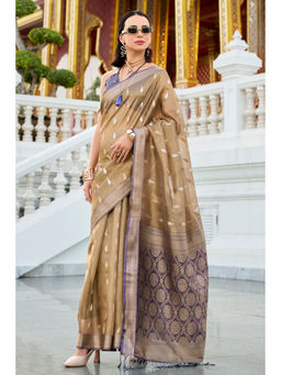 Mysilklove - Bistre Gold Tissue Silk Saree Without Blouse