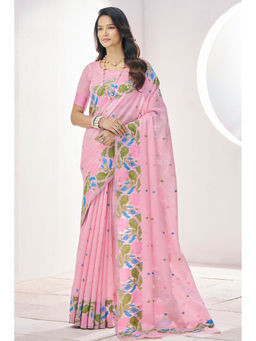 Mysilklove - Carissma Pink Woven Linen Saree Without Blouse