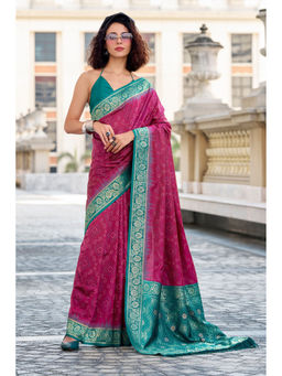 Mysilklove - Night Shadz Wine Woven Banarasi Bandhani Saree Without Blouse