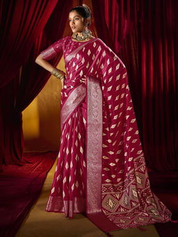 SANSKAR - Pink Jacquard Silk Zari Weave Border Saree with Unstitched Blouse