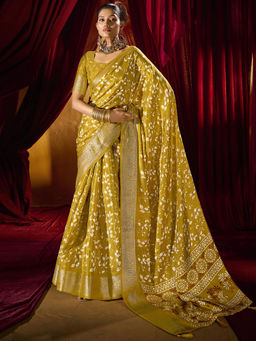 SANSKAR - Green Jacquard Zari Weave Border Saree with Unstitched Blouse