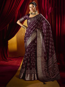 SANSKAR - Wine Jacquard Silk Zari Weave Border Saree with Unstitched Blouse