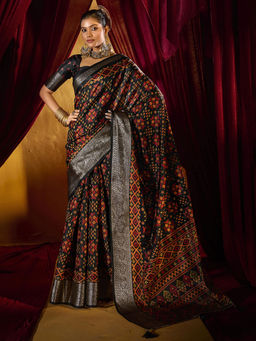 SANSKAR - Black Jacquard Zari Weave Border Saree with Unstitched Blouse