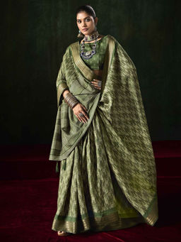 SANSKAR - Green Jacquard Zari Weave Border Saree with Unstitched Blouse