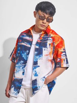 HIGHLANDER - Men Multi-Color Printed Oversized Fit Collar Neck Casual Shirt