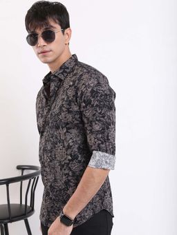 HIGHLANDER - Men Black Floral Slim Fit Collar Neck Casual Shirt