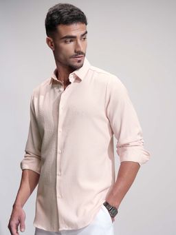 HIGHLANDER - Men Peach Stripes Regular Fit Collar Neck Casual Shirt