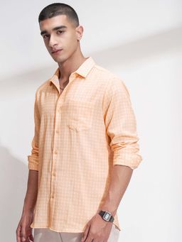 HIGHLANDER - Men Orange Checks Regular Fit Collar Neck Casual Shirt