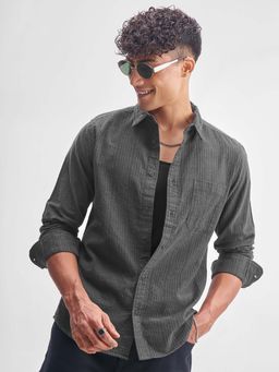 HIGHLANDER - Men Grey Stripes Slim Fit Collar Neck Casual Shirt