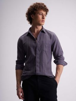 HIGHLANDER - Men Purple Stripes Slim Fit Collar Neck Casual Shirt