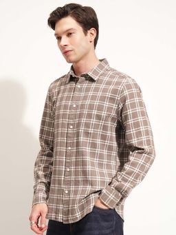 HIGHLANDER - Men Brown Checks Slim Fit Collar Neck Casual Shirt
