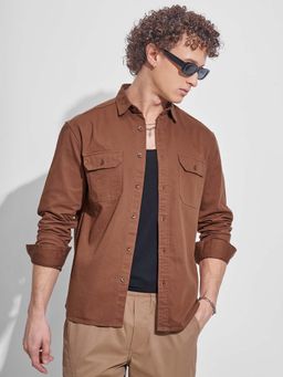 HIGHLANDER - Men Brown Solid Relaxed Fit Collar Neck Casual Shirt