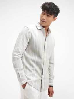 HIGHLANDER - Men Grey Stripes Slim Fit Collar Neck Casual Shirt