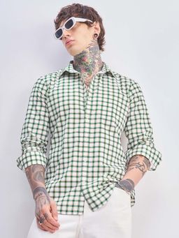 HIGHLANDER - Men Green Checks Slim Fit Collar Neck Casual Shirt