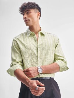 HIGHLANDER - Men Green Stripes Relaxed Fit Collar Neck Formal Shirt