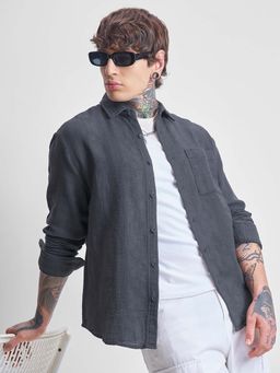 HIGHLANDER - Men Grey Textured Relaxed Fit Collar Neck Casual Shirt