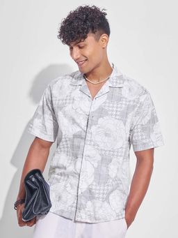 HIGHLANDER - Men Grey Floral Relaxed Fit Collar Neck Casual Shirt
