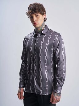HIGHLANDER - Men Grey Printed Slim Fit Collar Neck Casual Shirt