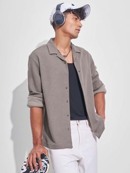 HIGHLANDER - Men Grey Textured Relaxed Fit Collar Neck Casual Shirt