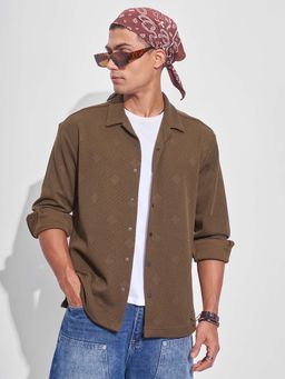 HIGHLANDER - Men Brown Textured Relaxed Fit Collar Neck Casual Shirt
