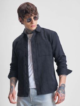 HIGHLANDER - Men Black Self Design Relaxed Fit Collar Neck Casual Shirt