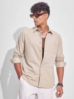 HIGHLANDER - Men Beige Geometric Slim Fit Collar Neck Casual Shirt