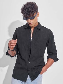 HIGHLANDER - Men Black Textured Slim Fit Collar Neck Casual Shirt