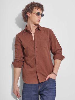 HIGHLANDER - Men Brown Textured Slim Fit Collar Neck Casual Shirt