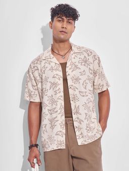 HIGHLANDER - Men Cream Floral Relaxed Fit Collar Neck Casual Shirt