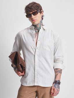 HIGHLANDER - Men White Stripes Relaxed Fit Collar Neck Casual Shirt