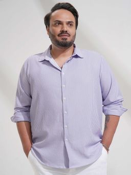 HIGHLANDER - Men Lavender Stripes Relaxed Fit Collar Neck Casual Shirt