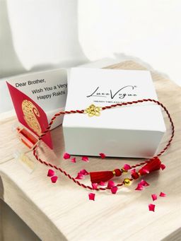 LuxeVogue - 925 Silver Golden Divine Ganesha Rakhi Gift Set