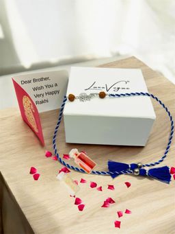LuxeVogue - 925 Silver Rudraksh Shiva Silver Rakhi Gift Set