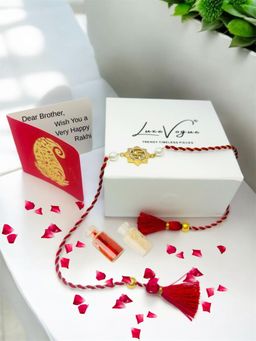 LuxeVogue - 925 Silver Stone Studded Swasthik Rakhi Gift Set