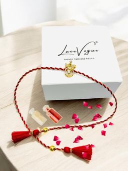 LuxeVogue - 925 Silver Sparkle Stone Studded Ganesha Rakhi Gift Set