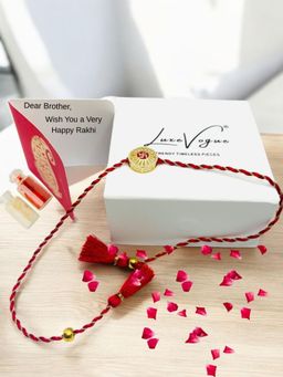 LuxeVogue - 925 Silver Stone Studded Swasthik Surya Rakhi Gift Set