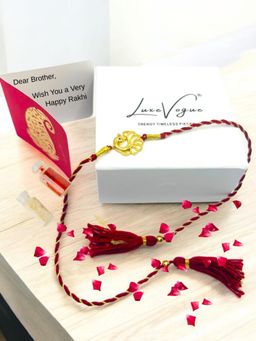 LuxeVogue - 925 Silver Sparkling Gold Peacock Rakhi Gift Set