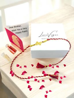 LuxeVogue - 925 Silver Krishna Flute Rakhi Gift Set