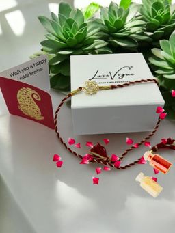 LuxeVogue - 925 Silver Golden Traditional Om Rakhi Gift Set