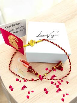 LuxeVogue - 925 Silver Golden Lord Ganesha Rakhi Gift Set