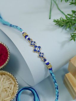 I Jewels - Blue Fancy Flower Design Rakhi Gift Set