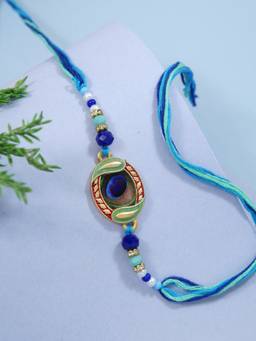 I Jewels - Multi-Color Fancy Peacock Feather Rakhi Gift Set