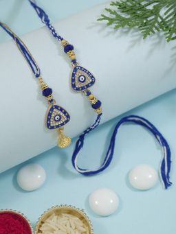 I Jewels - Blue Evil Eye Hanging Bhaiya Bhabhi Lumba Rakhi Gift Set