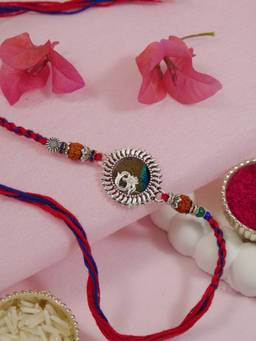 I Jewels - Multi-Color Om Rudraksha Rakhi Gift Set
