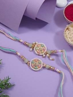 I Jewels - Floral Design Hanging Bhaiya Bhabhi Lumba Rakhi Gift Set