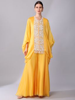 KEITH GOMES - Pearl Sequined Orange Organza Silk Tunic & Palazzo (Set of 2)