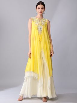 KEITH GOMES - Pearl Sequined Organza Silk Double Layer Tunic & Palazzo (Set of 2)