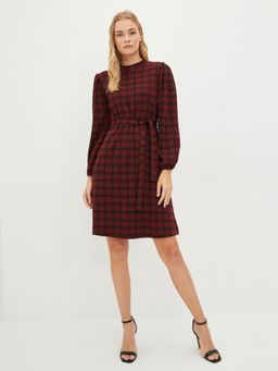 LC WAIKIKI - Standing Collar Plaid Waist Belted Long Sleeve Womens Dress (Set of 2)
